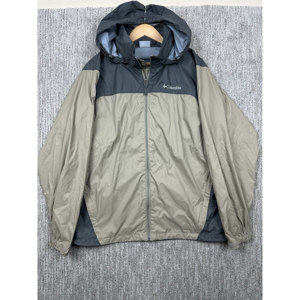 Columbia Glennaker Lake II Rain Jacket Men's Large Beige Gray Hooded Full Zip